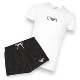 ARMANI T-SHIRT & SWIM SHORTS SET WHITE & BLACK