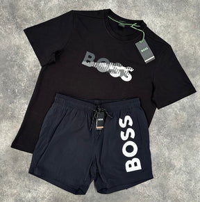 HUGO BOSS FADE LOGO & VERTI SWIM SHORTS SET BLACK