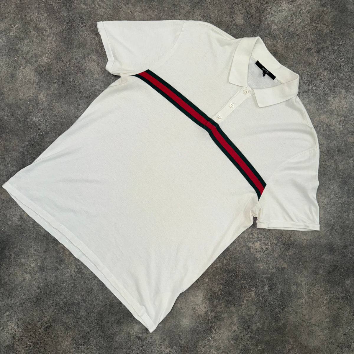 GUCCI MIDDLE STRIPE POLO SHIRT WHITE (USED)