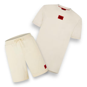 HUGO BOSS HUGO RED PATCH T-SHIRT & JERSEY SHORTS SET BEIGE