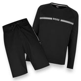 HUGO BOSS AUTH COMBO SWEATSHIRT & SHORTS SET BLACK / GREY / WHITE