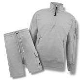 CP COMPANY LENS 1/4 ZIP SWEATSHIRT & SHORTS COMBO LIGHT GREY