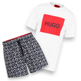 HUGO BOSS HUGO BIG LOGO T-SHIRT & SWIM SHORTS NEW ALL OVER LOGO SET WHITE & BLACK