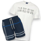 BARBOUR CHECK LOGO T-SHIRT & SWIM SHORTS SET WHITE & BLUE CHECK