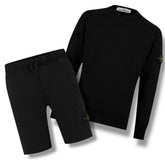 STONE ISLAND COMPASS BADGE LOGO CREW NECK SWEATSHIRT & SHORTS COMBO BLACK