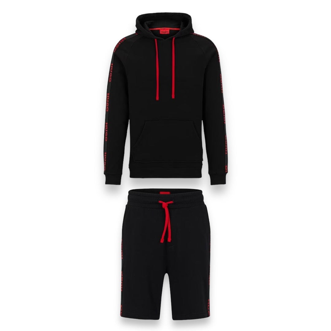 HUGO TAPE LOGO OTTH HOODIE & JERSEY SHORTS SET BLACK