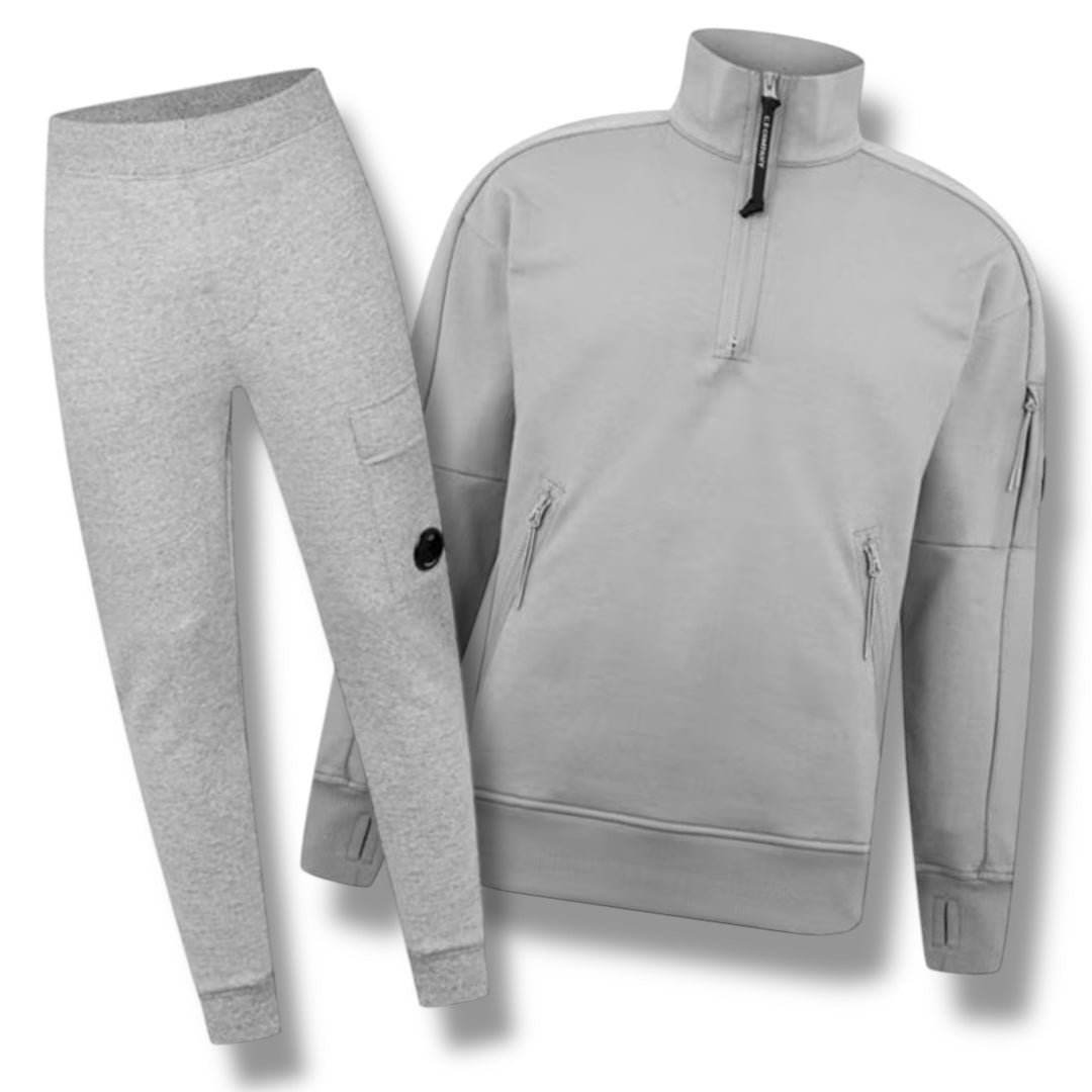 CP COMPANY LENS 1/4 ZIP NECK TRACKSUIT LIGHT GREY