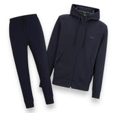 HUGO BOSS CURVED LOGO FULL ZIP HOODED TRACKSUIT NAVY BLUE