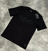 FENDI SPELL OUT EMBROIDERED LOGO T-SHIRT BLACK