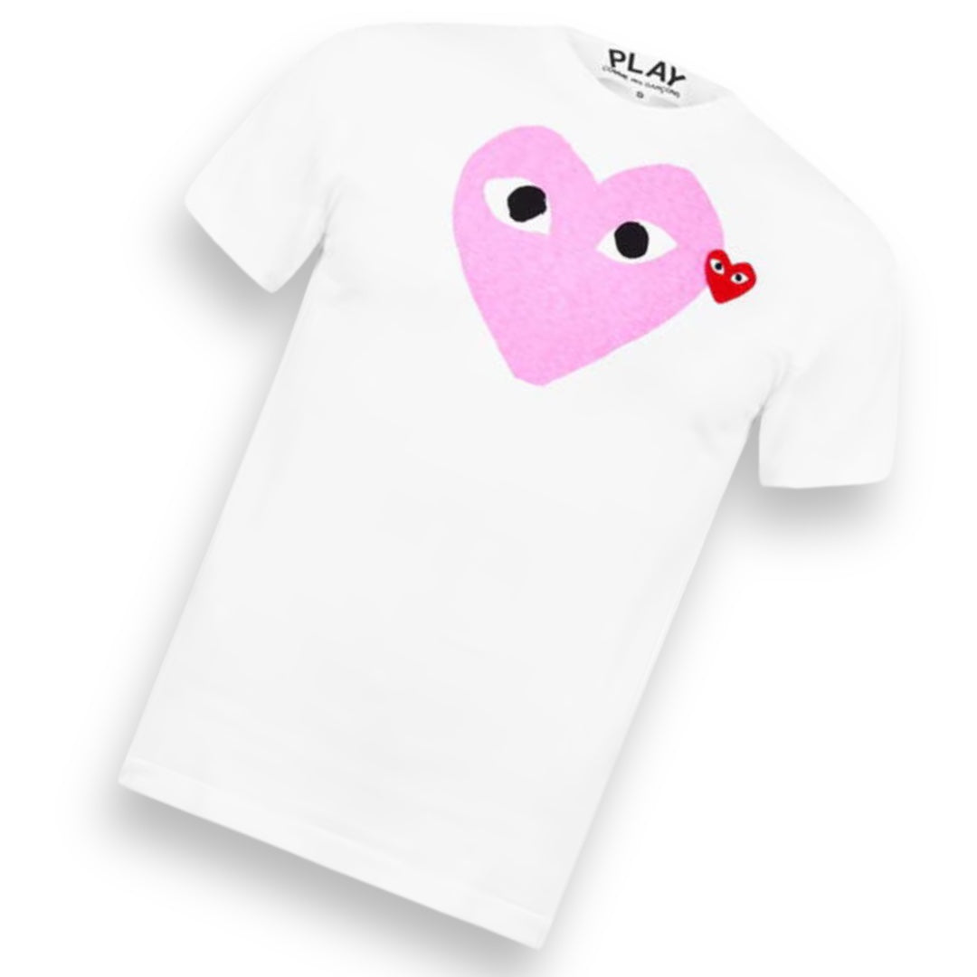 COMME DES GARÇONS PLAY T-SHIRT DOUBLE HEART WHITE & PINK