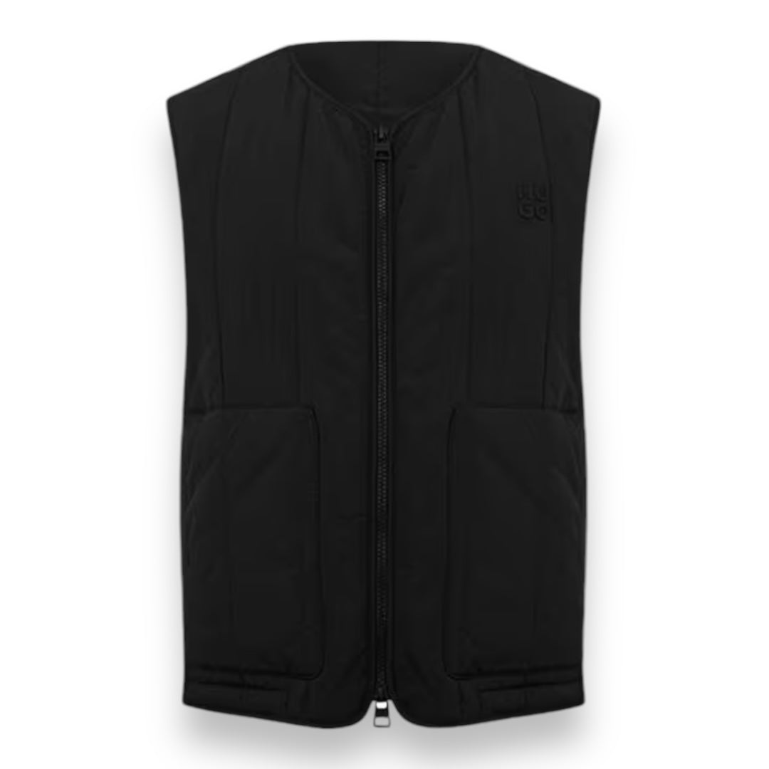 HUGO STACKED LOGO QUILTED GILET BLACK