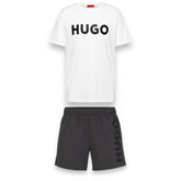 HUGO BOSS HUGO BIG LOGO T-SHIRT & SWIM SHORTS SET WHITE & CHARCOAL GREY