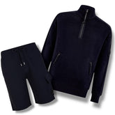 CP COMPANY LENS 1/4 ZIP SWEATSHIRT & SHORTS COMBO NAVY BLUE