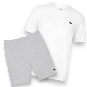 LACOSTE SMALL LOGO T-SHIRT & JERSEY SHORTS SET WHITE & GREY