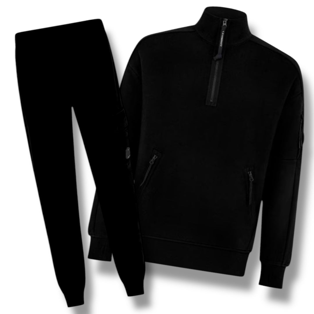 CP COMPANY LENS 1/4 ZIP NECK TRACKSUIT BLACK