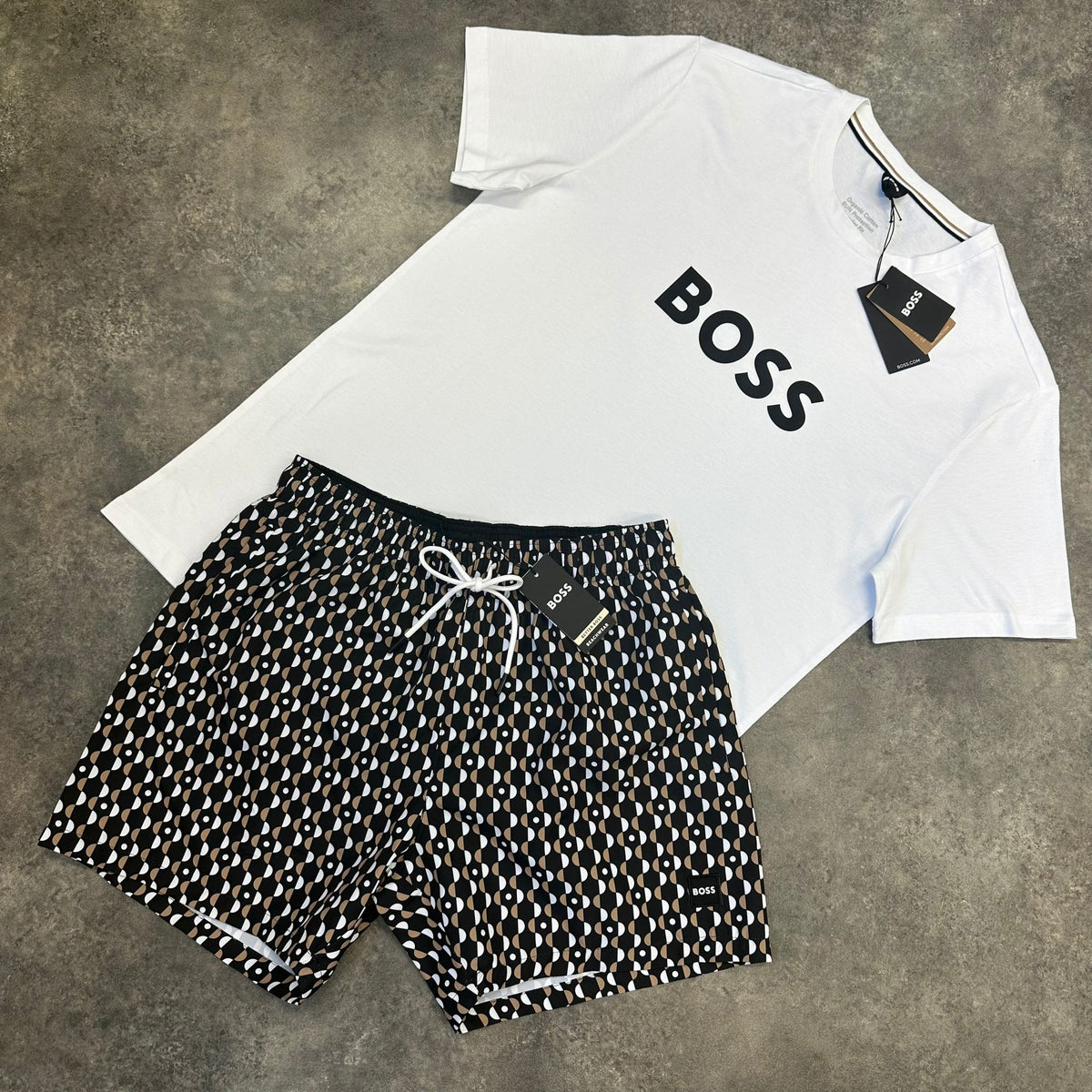 BOSS - Cotton-blend regular-fit shorts with multicolored logo