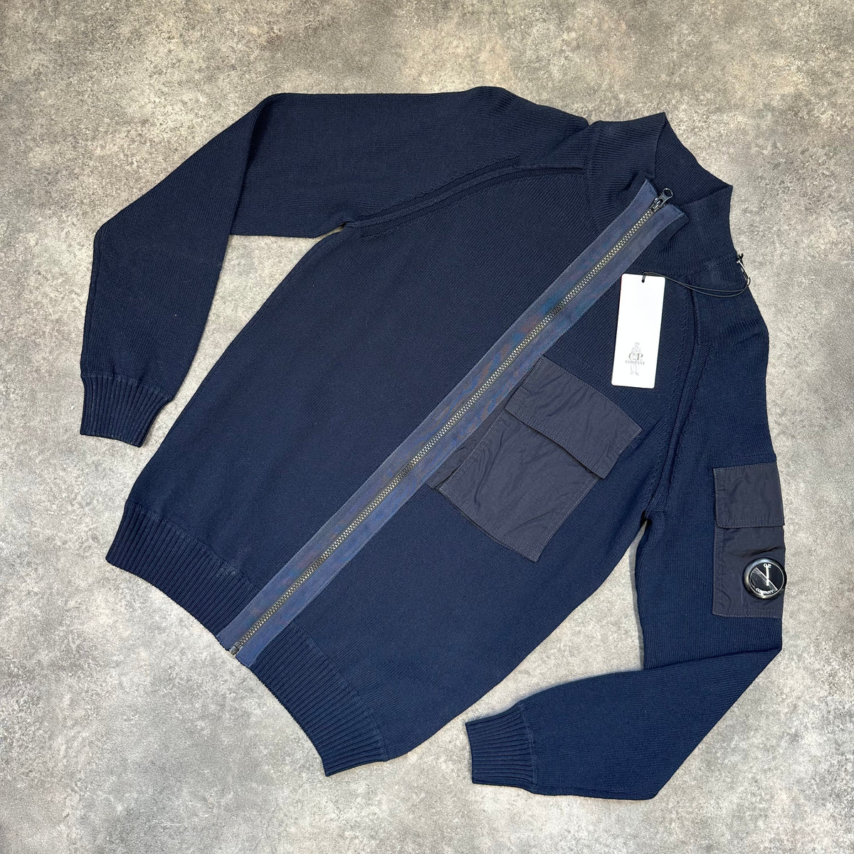 CP COMPANY ZIP UP CARDIGAN WITH NYLON METAL TRIM NAVY