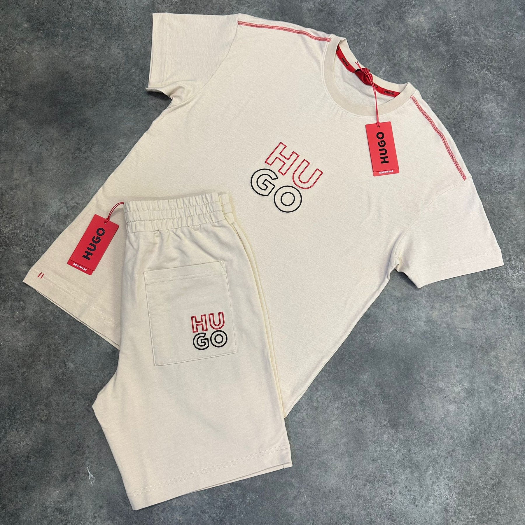 HUGO BOSSHUGO STACK LOGO T-SHIRT & JERSEY SHORTS SET BEIGE