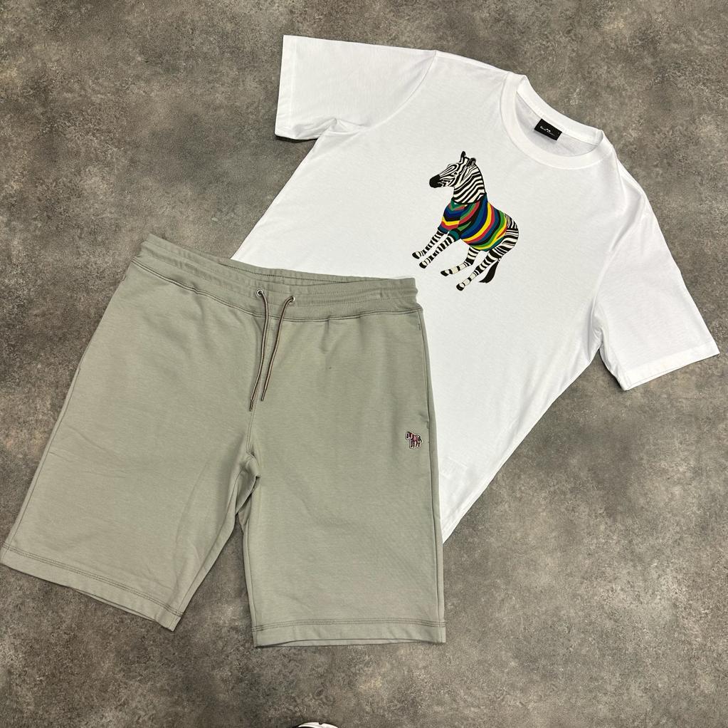 PAUL SMITH ZEBRA T-SHIRT & JERSEY SHORTS WHITE & GREY