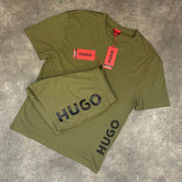 HUGO BOSS HUGO T-SHIRT & SWIM SHORTS SET KHAKI GREEN