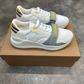 BURBERRY RAMSEY STRAP TRAINERS WHITE / GREY / YELLOW