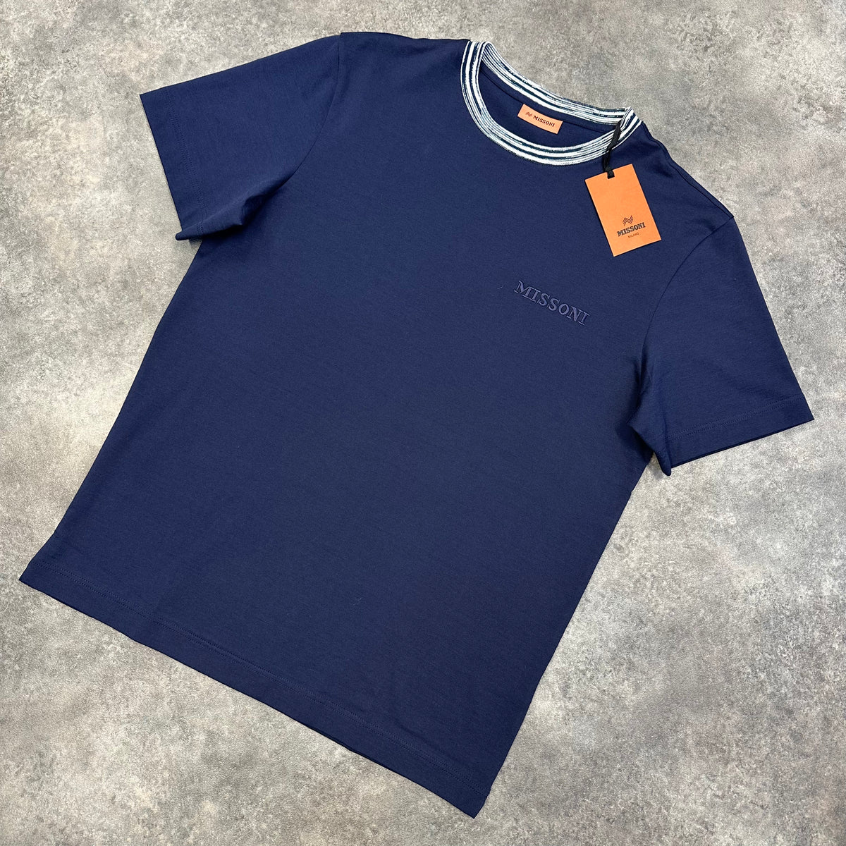 MISSONI SPACE DYE COLLAR T SHIRT IN NAVY