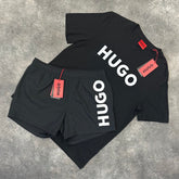 HUGO BOSS HUGO BIG LOGO T-SHIRT & SWIM SHORTS SET BLACK / WHITE