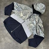 MONCLER QUINIC LIGHTWEIGHT HOODED JACKET SILVER / BLUE
