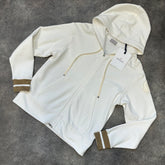 MONCLER WOMENS HOODED ZIP UP TRACKSUIT TOP CREAM & GOLD