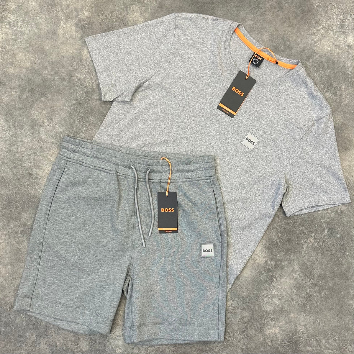 HUGO BOSS PATCH LOGO T-SHIRT & JERSEY SHORTS SET GREY