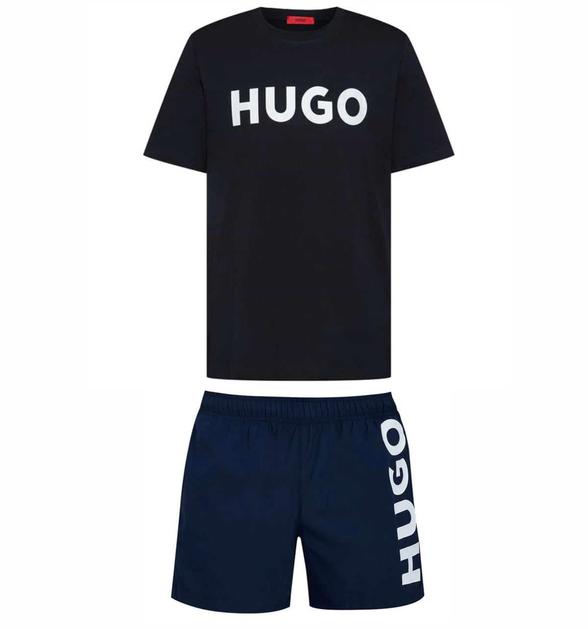 HUGO BOSS HUGO BIG LOGO T-SHIRT & SWIM SHORTS SET NAVY BLUE