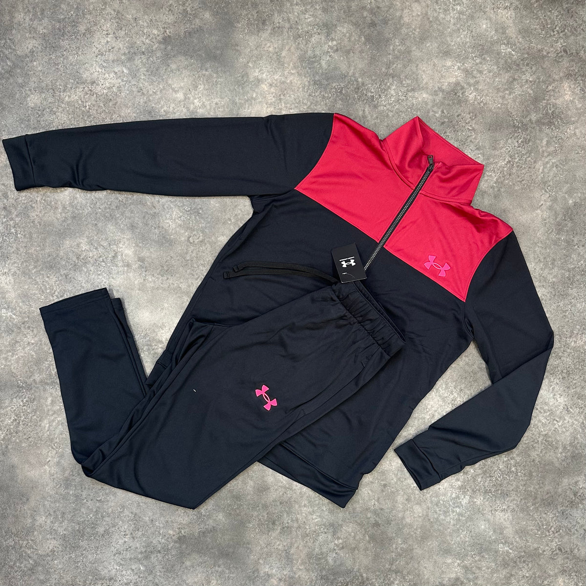 UNDER ARMOUR FULL POLY TRACKSUIT BLACK & RED