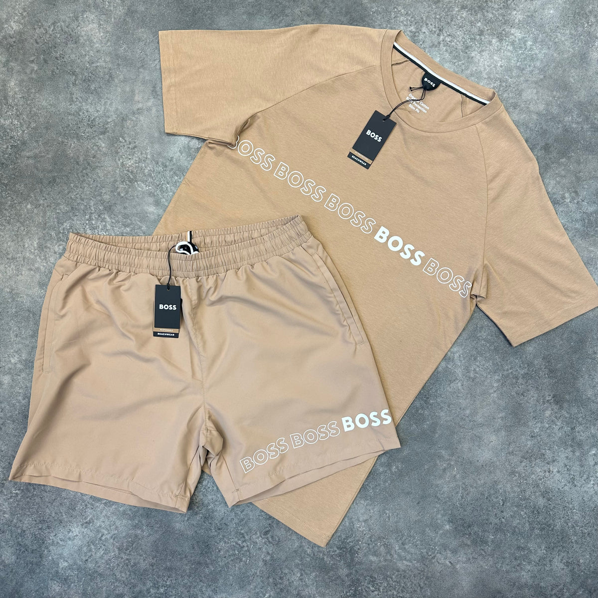 BOSS - Boys Logo Sweat Shorts In Beige