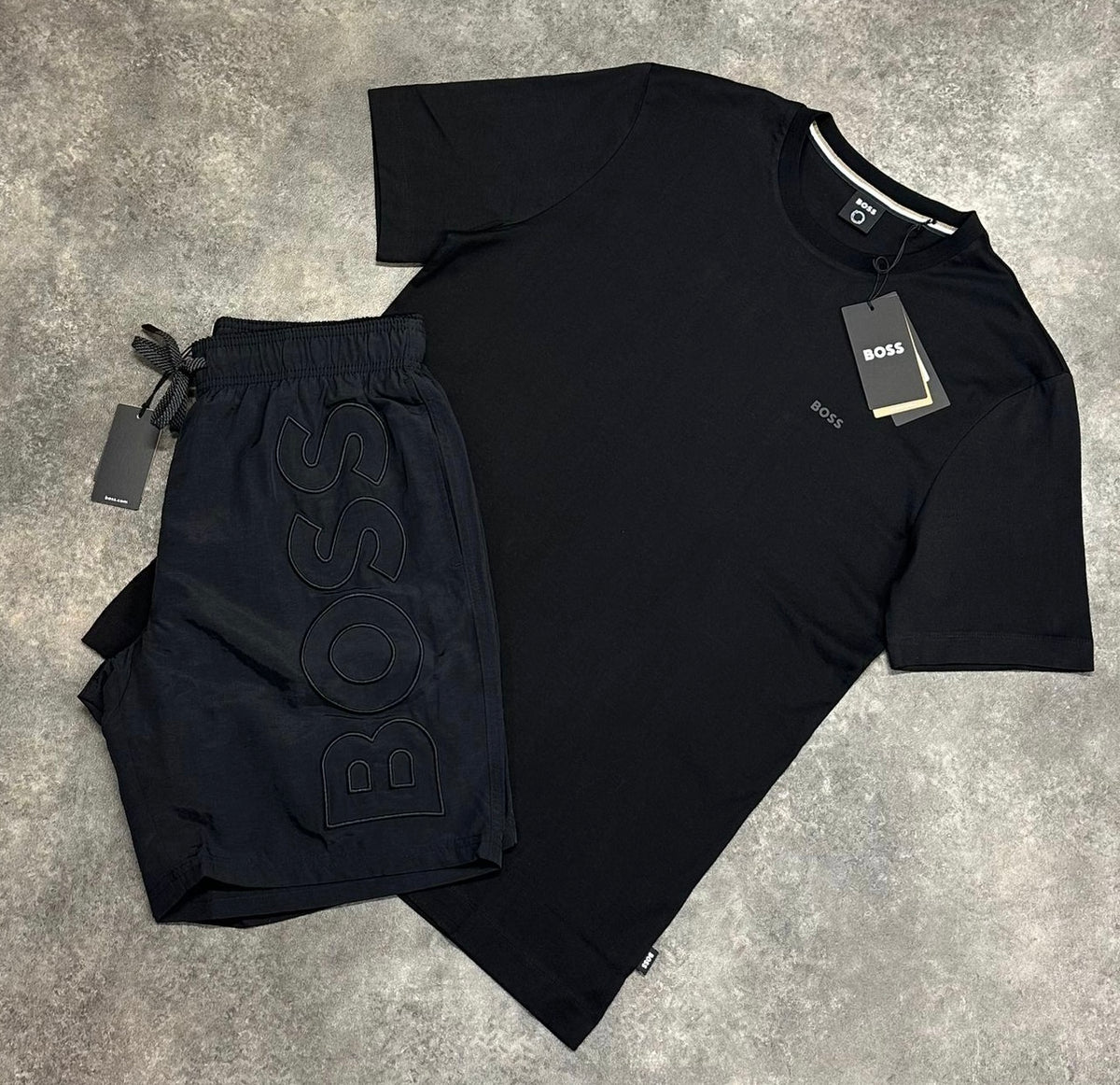 HUGO BOSS BLACK OUT T-SHIRT & SHORTS SET BLACK