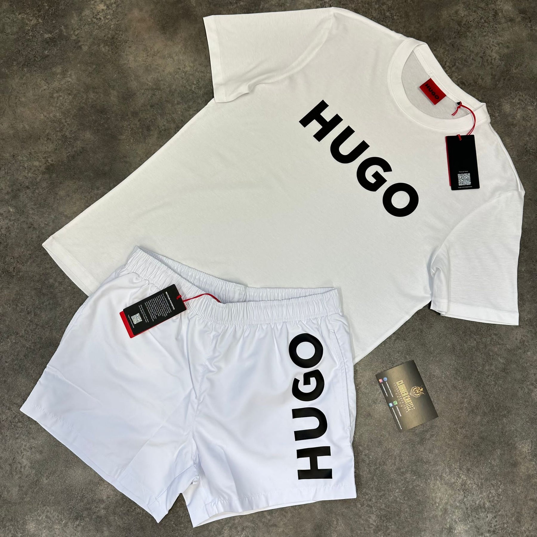 HUGO BOSS HUGO BIG LOGO T-SHIRT & SWIM SHORTS SET WHITE