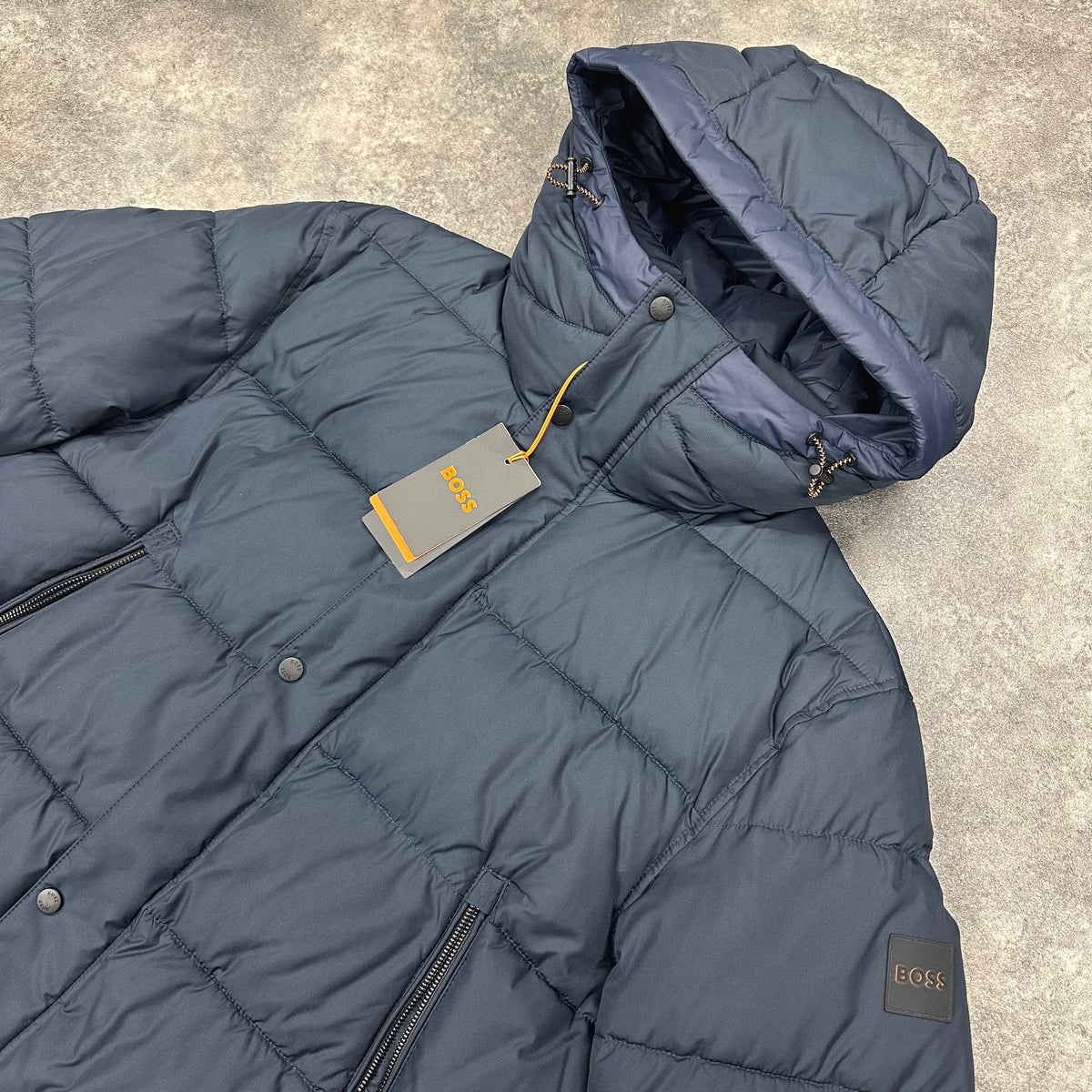 HUGO BOSS HOODED PUFFER JACKET NAVY BLUE