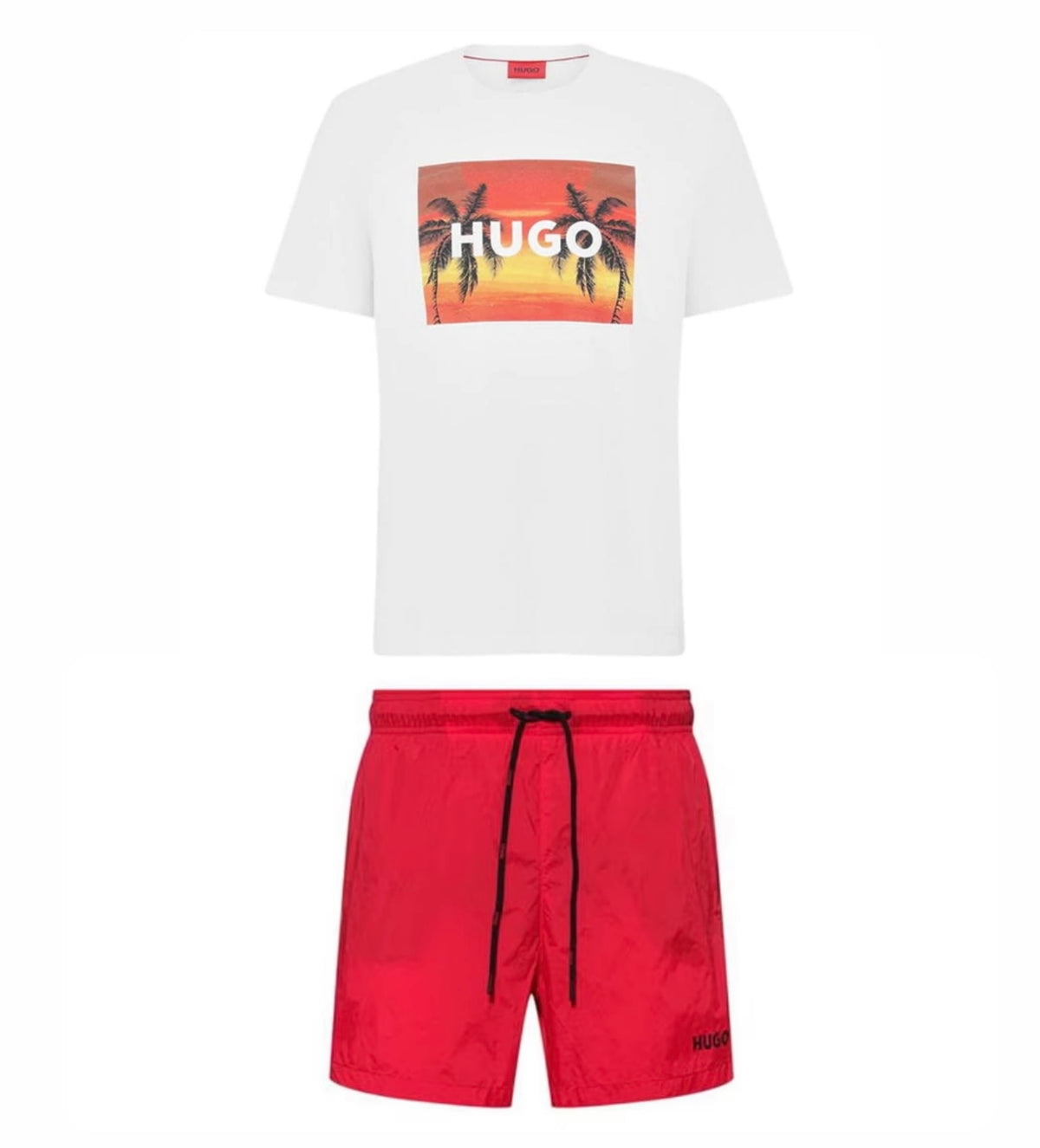 HUGO BOSS HUGO SUNSET T-SHIRT & SWIM SHORTS SET WHITE / RED
