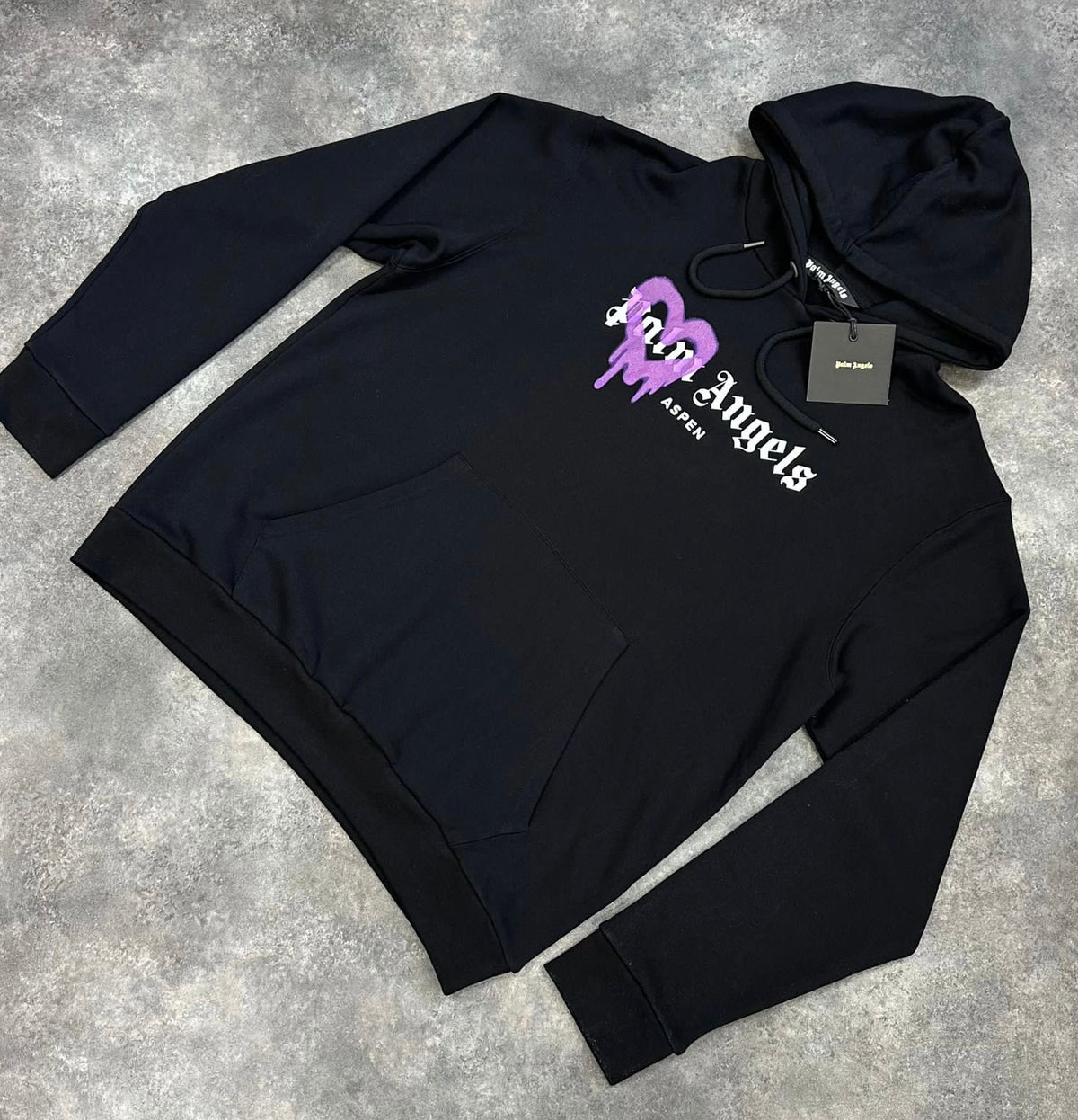 PALM ANGELS ASPEN PURPLE HEART SPRAY OTTH HOODIE BLACK