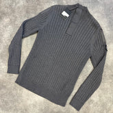 CANADA GOOSE 1/4 BUTTON RIBBED SWEATER CHARCOAL GREY