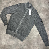 CP COMPANY LENS SPACE DYE ZIP UP CARDIGAN GREY