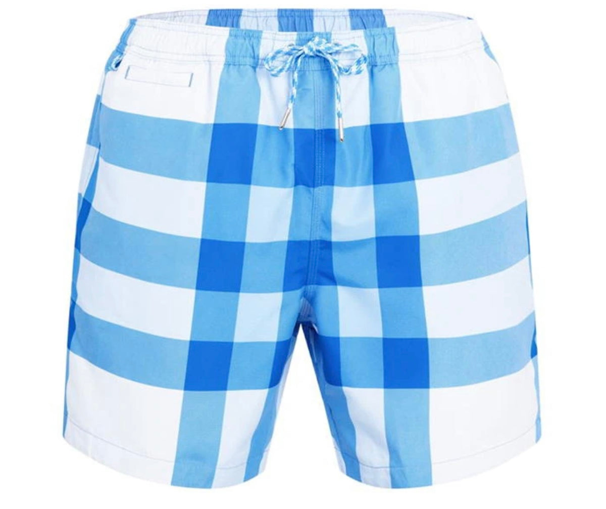 BURBERRY BIG CHECK SWIM SHORTS WHITE & LIGHT BLUE