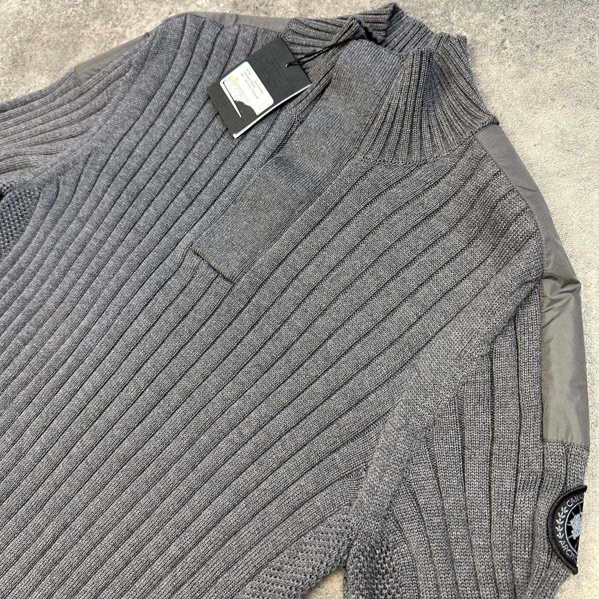 CANADA GOOSE 1/4 BUTTON RIBBED SWEATER CHARCOAL GREY