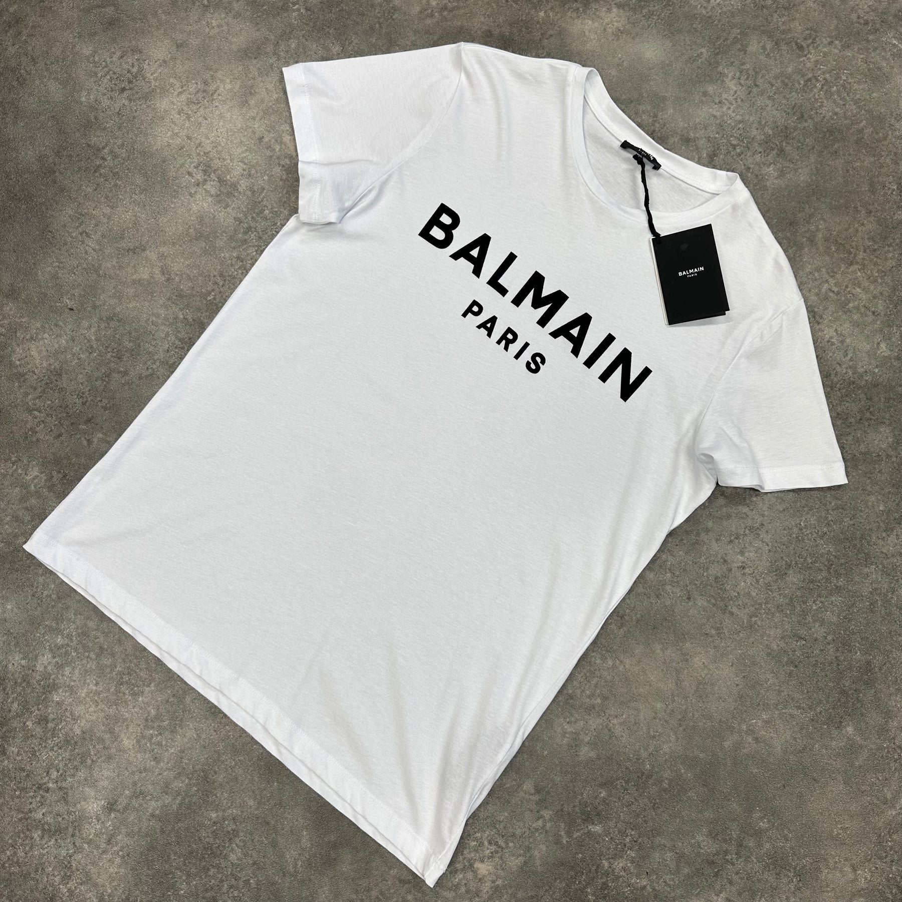BALMAIN PARIS FELT TEXT T-SHIRT WHITE