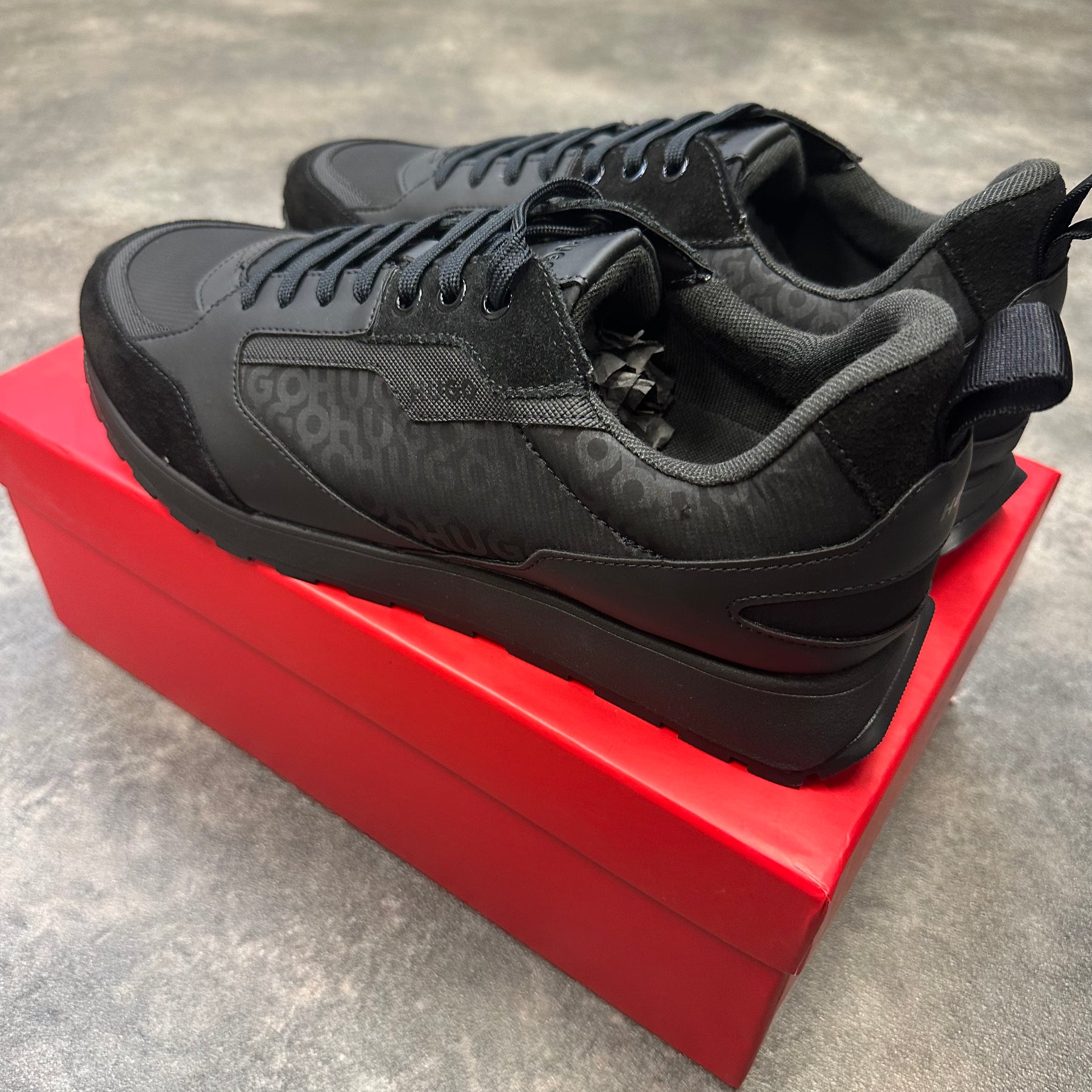 HUGO BOSS HUGO ICE RUNNER TRAINERS ALL OVER LOGO BLACK