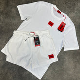 HUGO BOSS HUGO SMALL RED PATCH T-SHIRT & SWIM SHORTS SET WHITE