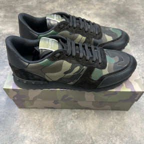 VALENTINO ROCKRUNNER LEATHER CAMO TRAINERS ARMY GREEN