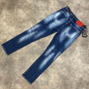 DSQUARED2 DISTRESSED JEANS BLUE RED / BROWN PATCH